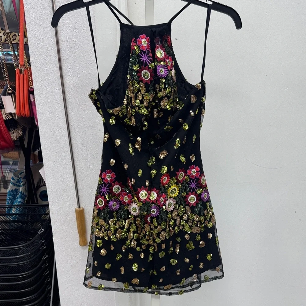 Lovers + Friends Black Floral Sequin Mini Dress Size XS - Picture 2 of 2